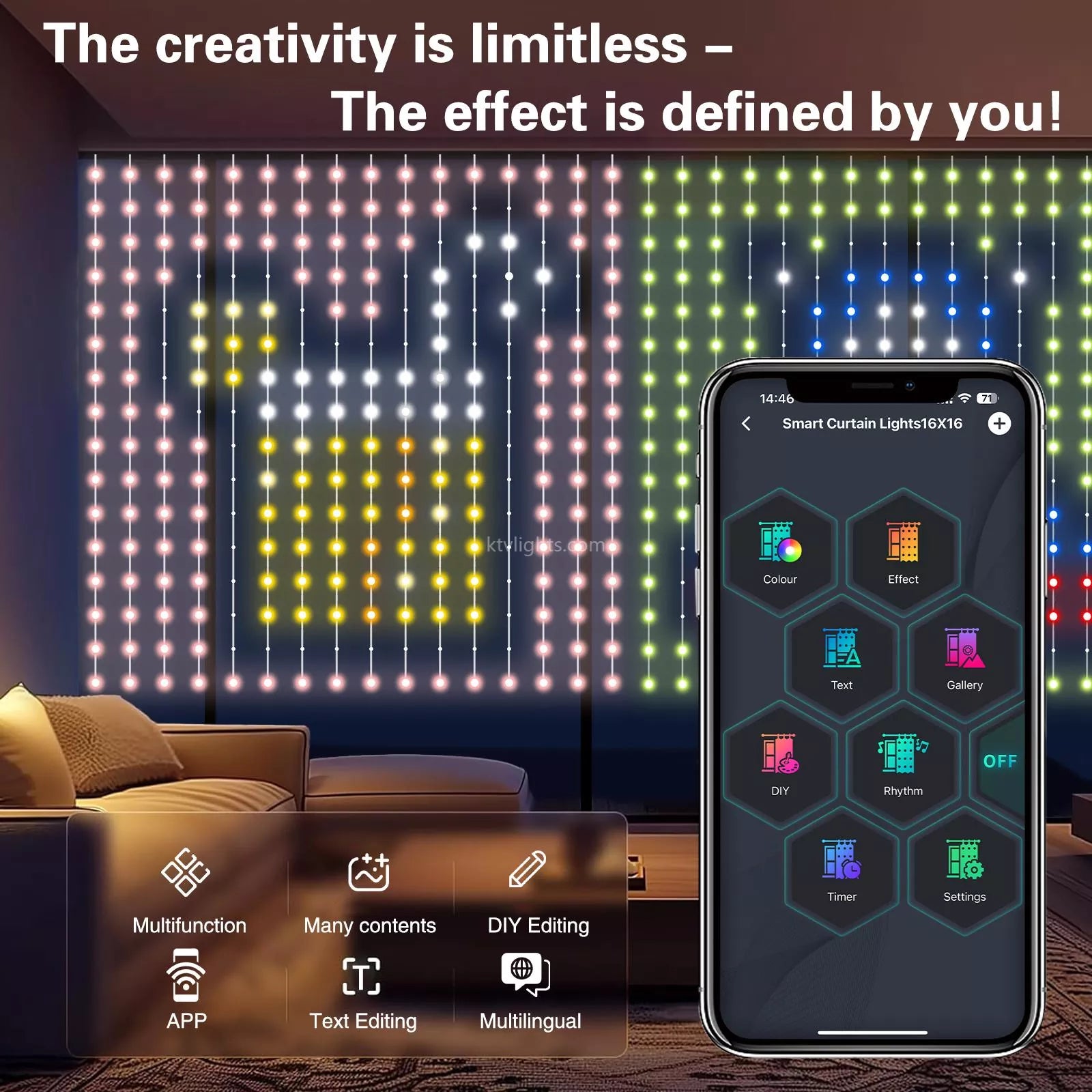 IP65 Smart APP LED Decorative Curtain Light-DIY Text/Animation